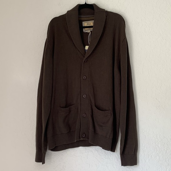 G.H. Bass & Co. Other - NWT Bass Cardigan Sweater Mens XXL Brown Shawl Button Front Pockets 100% Cotton